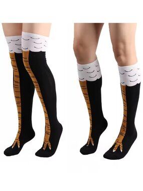 2-Pack Women's Funny Novelty Chicken Leg Knee + Thigh High Socks Costume Set